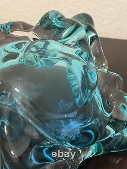 Vintage Murano Art Glass Ashtray Bowl Teal Aqua Italy