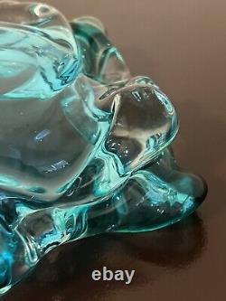 Vintage Murano Art Glass Ashtray Bowl Teal Aqua Italy