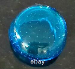 Vintage Murano Art Glass Ashtray blue controlled bubble Mid-Century. C1960s