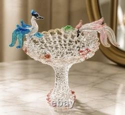 Vintage Murano Art Glass Basket with Birds c. 1950-1960
