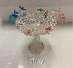 Vintage Murano Art Glass Basket with Birds c. 1950-1960