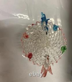 Vintage Murano Art Glass Basket with Birds c. 1950-1960