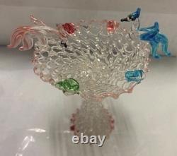 Vintage Murano Art Glass Basket with Birds c. 1950-1960