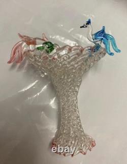 Vintage Murano Art Glass Basket with Birds c. 1950-1960