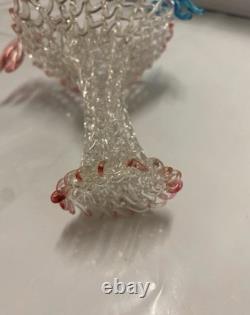 Vintage Murano Art Glass Basket with Birds c. 1950-1960