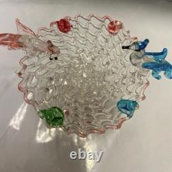 Vintage Murano Art Glass Basket with Birds c. 1950-1960