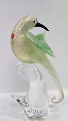 Vintage Murano Art Glass Bird Dove on Branch Figurine Tall 12 Gold Flecks Italy