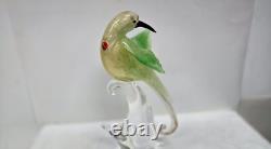 Vintage Murano Art Glass Bird Dove on Branch Figurine Tall 12 Gold Flecks Italy