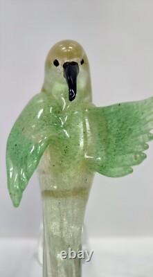 Vintage Murano Art Glass Bird Dove on Branch Figurine Tall 12 Gold Flecks Italy