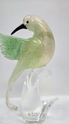 Vintage Murano Art Glass Bird Dove on Branch Figurine Tall 12 Gold Flecks Italy