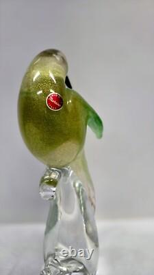 Vintage Murano Art Glass Bird Dove on Branch Figurine Tall 12 Gold Flecks Italy