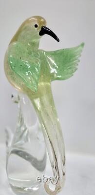 Vintage Murano Art Glass Bird Dove on Branch Figurine Tall 12 Gold Flecks Italy