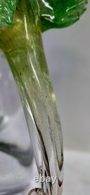 Vintage Murano Art Glass Bird Dove on Branch Figurine Tall 12 Gold Flecks Italy