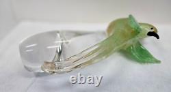 Vintage Murano Art Glass Bird Dove on Branch Figurine Tall 12 Gold Flecks Italy