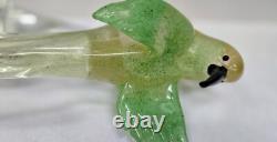 Vintage Murano Art Glass Bird Dove on Branch Figurine Tall 12 Gold Flecks Italy