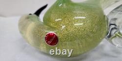 Vintage Murano Art Glass Bird Dove on Branch Figurine Tall 12 Gold Flecks Italy