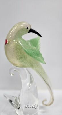 Vintage Murano Art Glass Bird Dove on Branch Figurine Tall 12 Gold Flecks Italy
