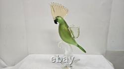Vintage Murano Art Glass Bird Parrot Tall 14 Green Gold Flecks Statue