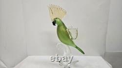 Vintage Murano Art Glass Bird Parrot Tall 14 Green Gold Flecks Statue