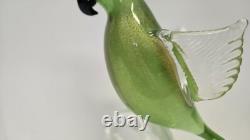 Vintage Murano Art Glass Bird Parrot Tall 14 Green Gold Flecks Statue