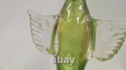 Vintage Murano Art Glass Bird Parrot Tall 14 Green Gold Flecks Statue
