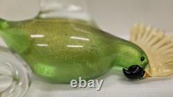 Vintage Murano Art Glass Bird Parrot Tall 14 Green Gold Flecks Statue