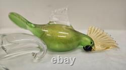 Vintage Murano Art Glass Bird Parrot Tall 14 Green Gold Flecks Statue