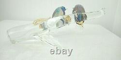 Vintage Murano Art Glass Blue Birds Clear Branch Blue Gold Hand Blown Sculpture