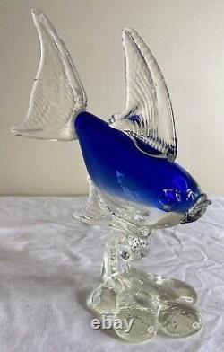 Vintage Murano Art Glass Blue & Clear Fish Sculpture Figurine