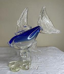 Vintage Murano Art Glass Blue & Clear Fish Sculpture Figurine