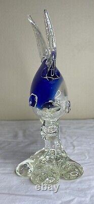 Vintage Murano Art Glass Blue & Clear Fish Sculpture Figurine