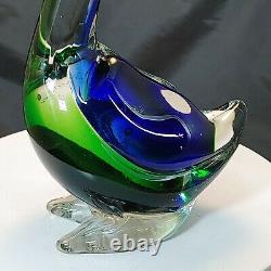 Vintage Murano Art Glass Blue/Green Pelican with Fish in Mouth 12 x 7