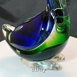 Vintage Murano Art Glass Blue/Green Pelican with Fish in Mouth 12 x 7