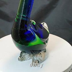 Vintage Murano Art Glass Blue/Green Pelican with Fish in Mouth 12 x 7