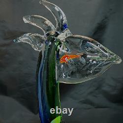 Vintage Murano Art Glass Blue/Green Pelican with Fish in Mouth 12 x 7