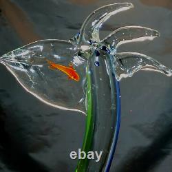 Vintage Murano Art Glass Blue/Green Pelican with Fish in Mouth 12 x 7