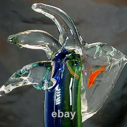 Vintage Murano Art Glass Blue/Green Pelican with Fish in Mouth 12 x 7