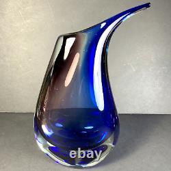 Vintage Murano Art Glass Blue Purple Artisian Sommerso Vase Italian 12 #AB68