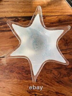 Vintage Murano Art Glass Blue & White Speckled Star Shaped Bowl Centerpiece 12.5