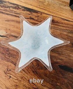 Vintage Murano Art Glass Blue & White Speckled Star Shaped Bowl Centerpiece 12.5