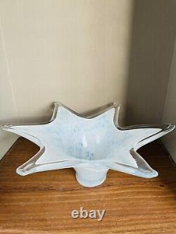 Vintage Murano Art Glass Blue & White Speckled Star Shaped Bowl Centerpiece 12.5