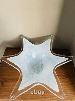 Vintage Murano Art Glass Blue & White Speckled Star Shaped Bowl Centerpiece 12.5