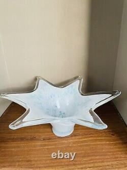 Vintage Murano Art Glass Blue & White Speckled Star Shaped Bowl Centerpiece 12.5