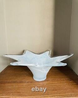 Vintage Murano Art Glass Blue & White Speckled Star Shaped Bowl Centerpiece 12.5