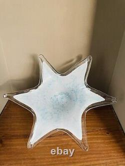 Vintage Murano Art Glass Blue & White Speckled Star Shaped Bowl Centerpiece 12.5