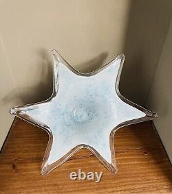 Vintage Murano Art Glass Blue & White Speckled Star Shaped Bowl Centerpiece 12.5