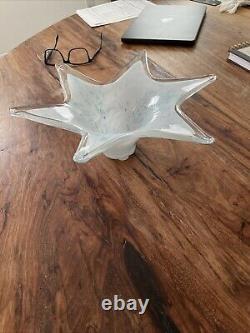 Vintage Murano Art Glass Blue & White Speckled Star Shaped Bowl Centerpiece 12.5