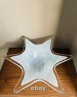 Vintage Murano Art Glass Blue & White Speckled Star Shaped Bowl Centerpiece 12.5