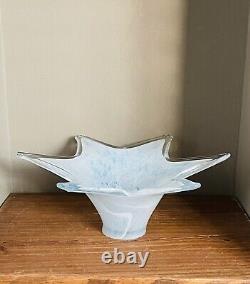 Vintage Murano Art Glass Blue & White Speckled Star Shaped Bowl Centerpiece 12.5