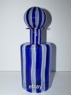 Vintage Murano Art Glass Blue and White Fratelli Toso Zanfirico Decanter 917